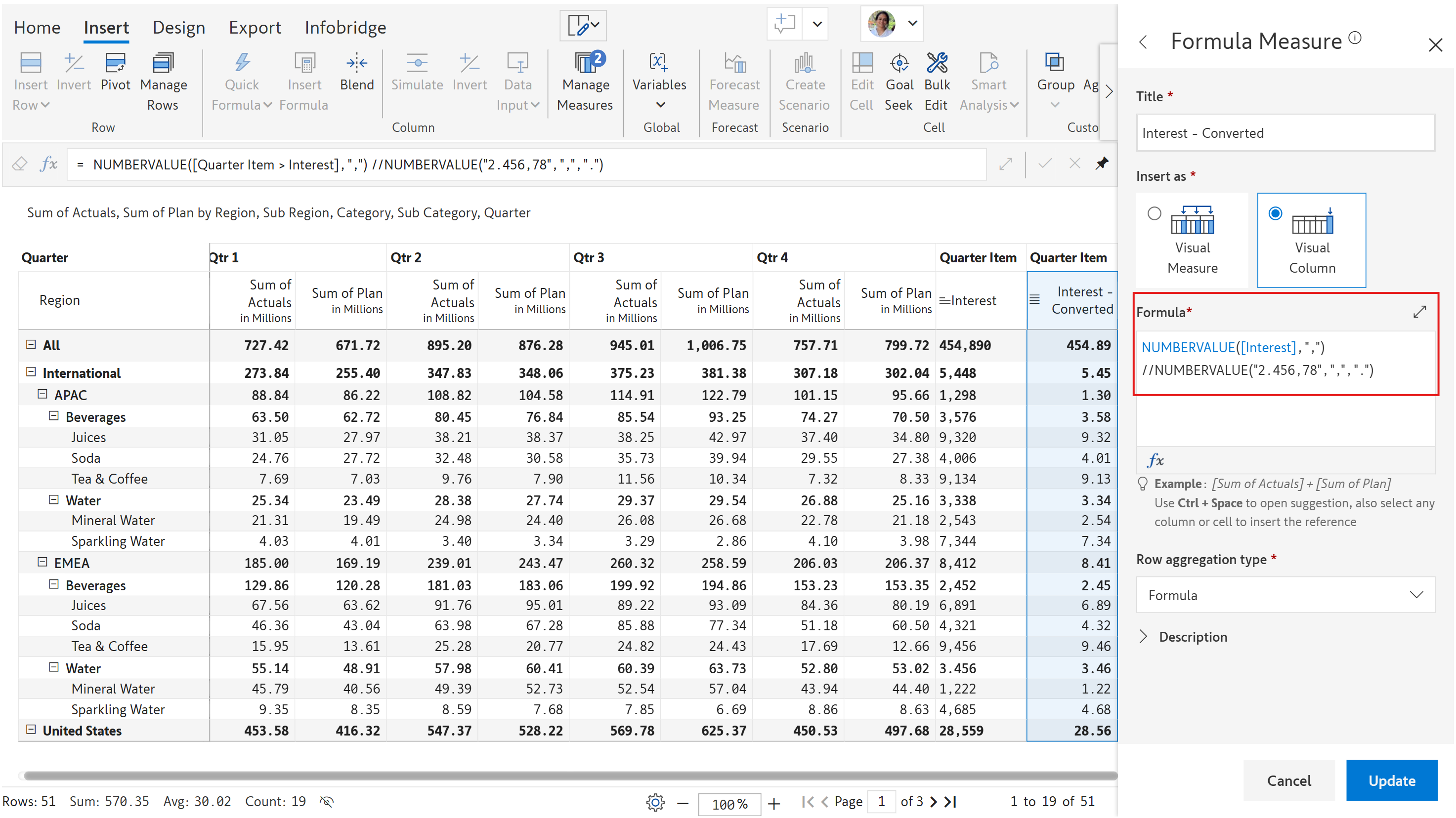 How to use the NUMBERVALUE function to convert the Interest text field to a number